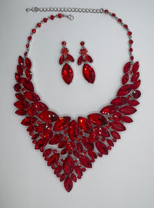 LARGE CRYSTAL NECKLACE SET ( 014279 RD )