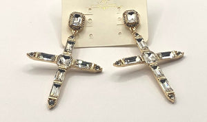 Gold CROSS EARRINGS CLEAR STONES ( 3048 GLCRY )