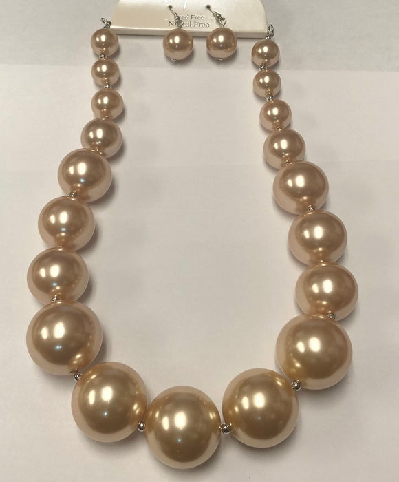 Gold Graduating Pearl Beaded Necklace Set ( 1007 G )