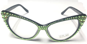 BLACK GLASSES Lime Green CRYSTAL STONES UV 400 ( 591- 1GN )