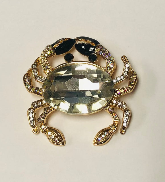 Gold Crab Brooch Clear Stones ( 1336 GCL )