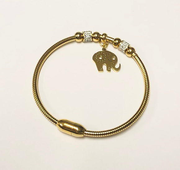 Gold stainless still Elephant Charm Bracelet ( 784 G )