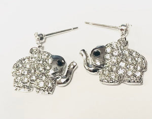 Silver Elephant Earrings Clear Stones ( 3924 S )