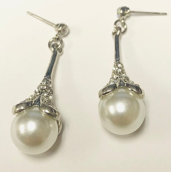 Silver White Pearl Earrings ( 1110 1 )