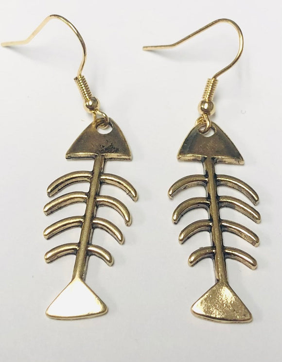 Gold Bone Fish Earrings ( 5551 ATGD )