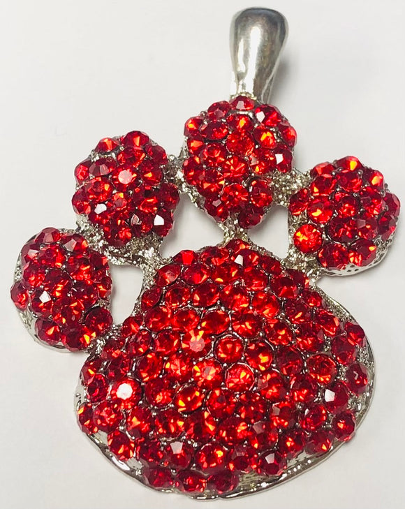 Silver Paw Pendant Red Stones ( 619 )