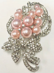 2 3/4" Silver Pink Pearl Crystal Brooch Pin ( 06104 PK )