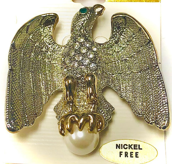 Silver Eagle Brooch White Pearls Clear Stones ( 5005 SCL )