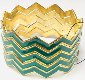 5 Gold Green Chevron Bangle Set ( 70324 GR )