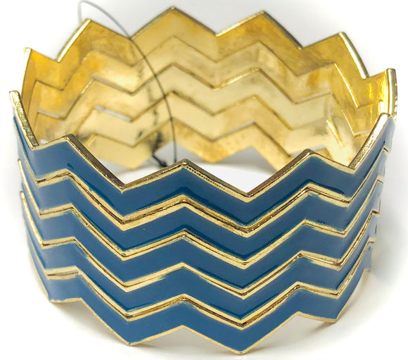 5 Gold Blue Chevron Bangle Set ( 70324 BL )