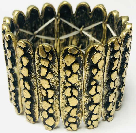 Burnished Gold Color Metal Stretch Bracelet ( 2032 BO )