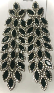 4.25" SILVER BLACK CLEAR MARQUISE RHINESTONE CHANDELIER CLIP ON EVENING EARRINGS ( 3048C BKCL )