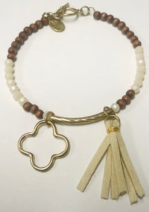 Brown White Bead Bracelet Quatrefoil ( 0354 BWGNA )