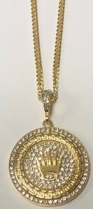 Gold Plated Necklace Crown Pendant Clear Stones ( 131 G )