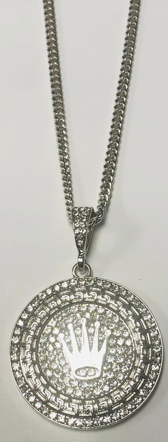 Silver Plated Necklace Crown Pendant Clear Stones ( 131 R )