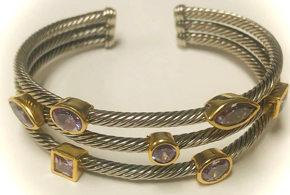 Silver Gold Lavender Stone Cuff Bangle ( 07054 LAV )