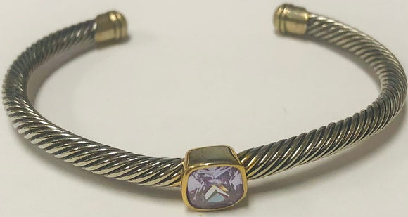Silver Gold Cuff Bangle Lavender Stone ( SB 2390 LV )