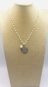 Necklace Pearls Cross Coin Pendant ( 36038 2AS )