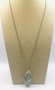 Long Silver Necklace Stone Pendant ( 56 10 WB )