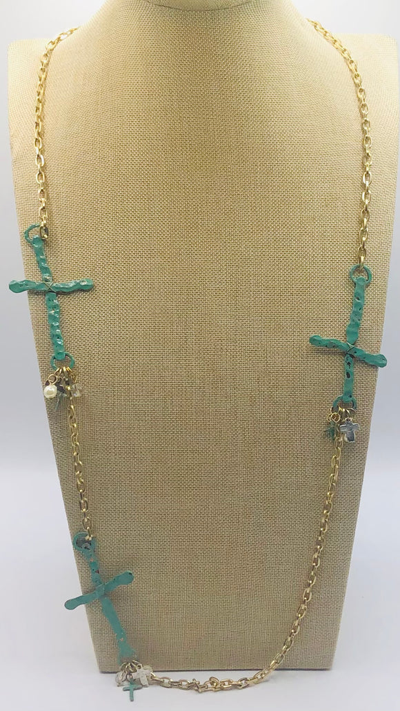 Silver Necklace Turquoise Crosses ( 08744 NCROSS )