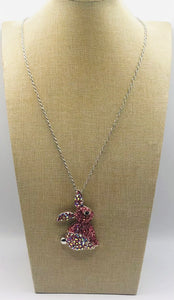 Silver Bunny Necklace Set Pink Stones ( 00630 RPK )