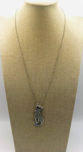 Silver Cat Necklace Clear Stones ( 1068 S )