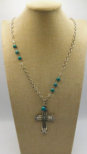 SILVER TURQUOISE CROSS NECKLACE ( 4114 2 )