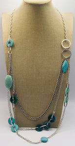 LONG SILVER TURQUOISE NECKLACE ( 9253 N )