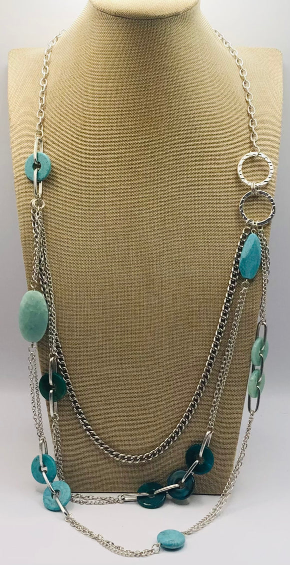 LONG SILVER TURQUOISE NECKLACE ( 9253 N )