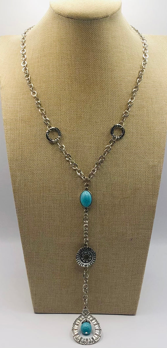 SILVER NECKLACE TURQUOISE ( 9372 N )