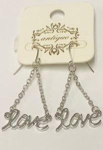 SILVER DANGLING LOVE EARRINGS ( 1009 S )