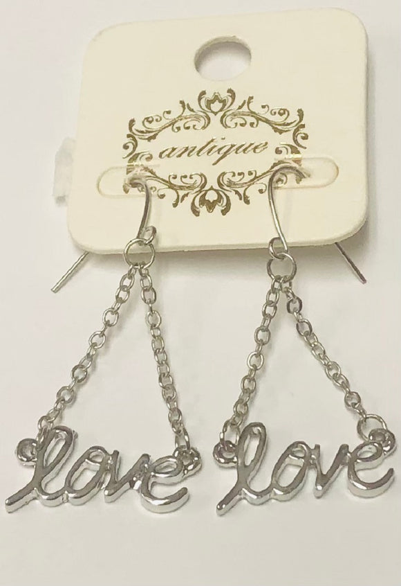 SILVER DANGLING LOVE EARRINGS ( 1009 S )