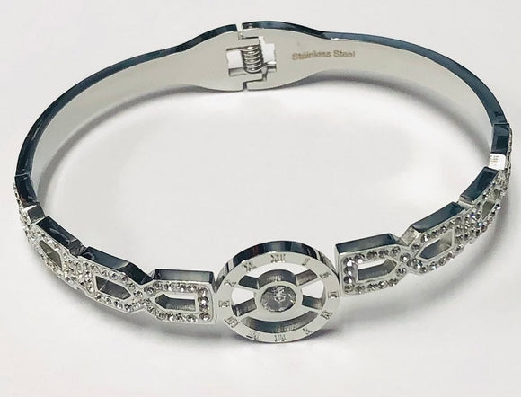 SILVER STAINLESS STEEL BANGLE CLEAR STONES ( 195 )