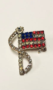 SILVER FLAG BROOCH CLEAR RED BLUE STONES ( 5291 S )