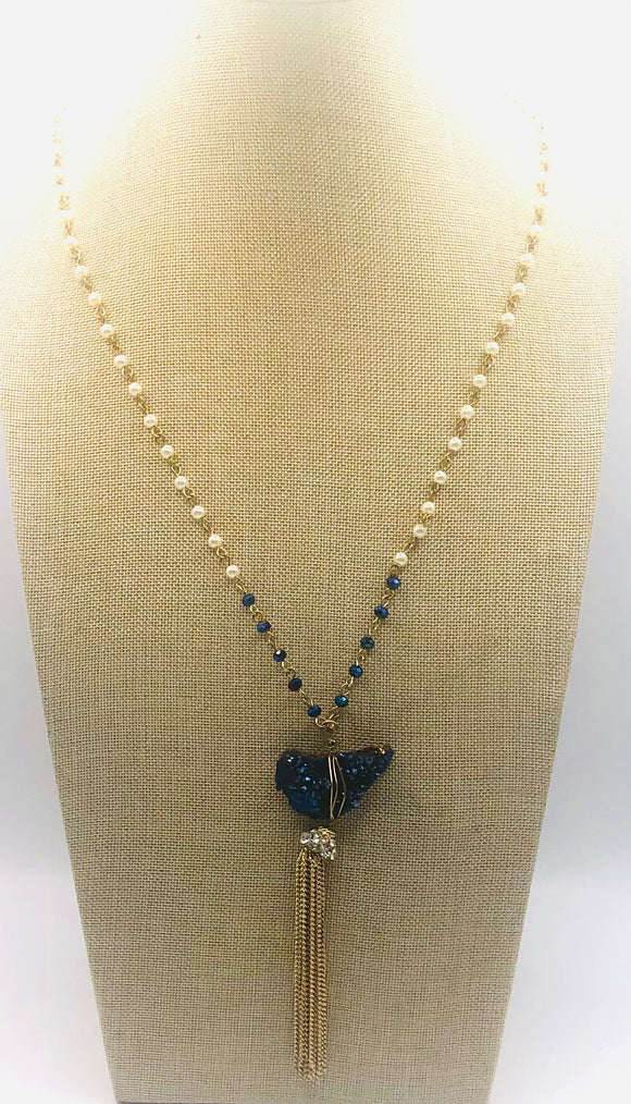 LONG GOLD NECKLACE SET PEARLS ( 0519 GDBL )