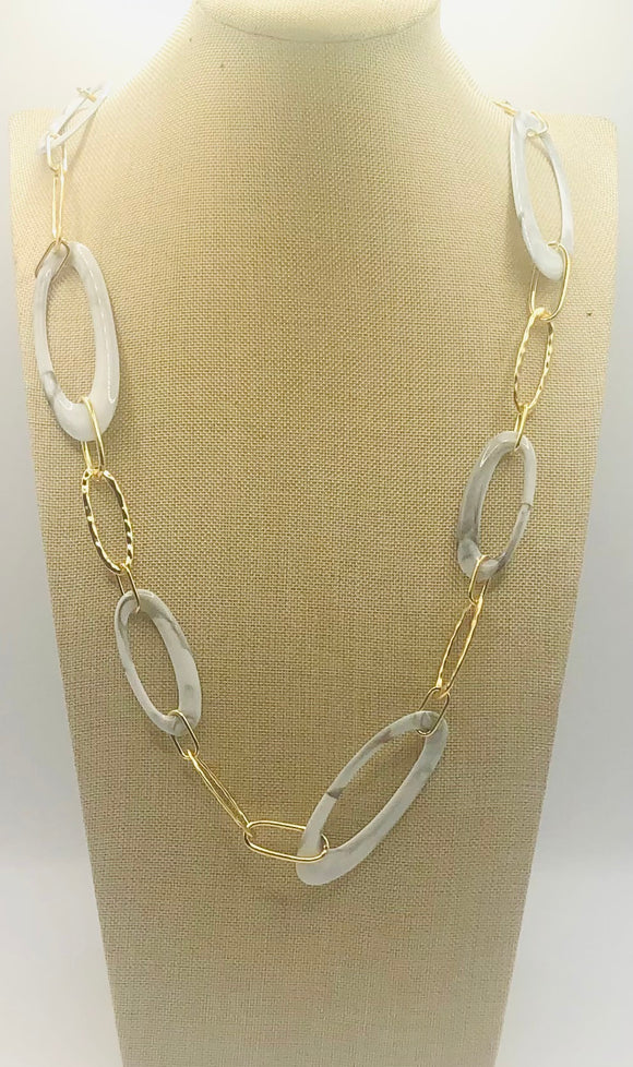 LONG GOLD GREY ACRYLIC NECKLACE ( 1924 NT )