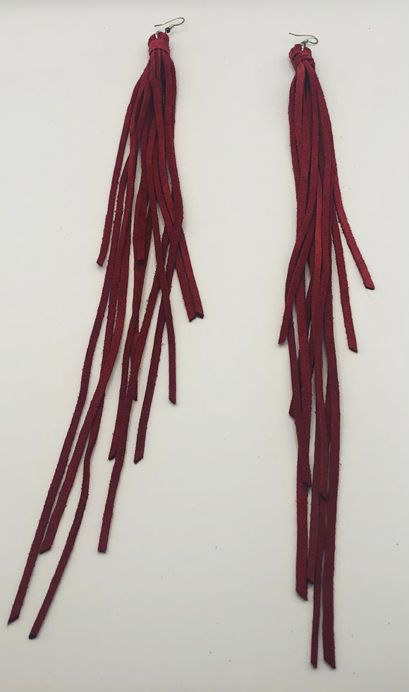 LONG RED TASSEL EARRINGS ( 78 RD )