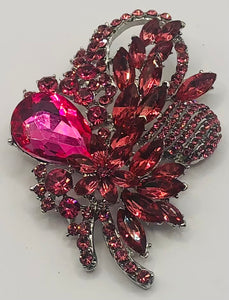 Silver FUCHSIA Rhinestone Brooch ( 06340 SFU )