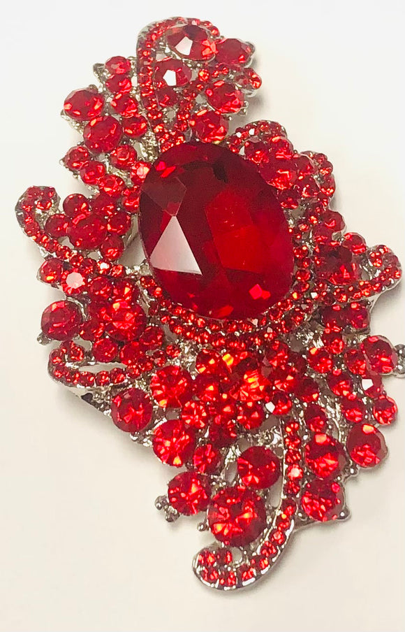 SILVER BROOCH RED STONES ( 06244 RD )