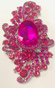 SILVER BROOCH FUCHSIA STONES ( 06244 SFU )