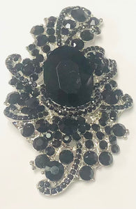 SILVER BROOCH BLACK STONES ( 06244 SBK )