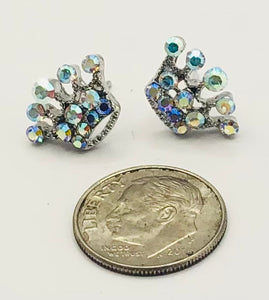 3/4" Silver AB Rhinestone Crown Stud Earrings ( 36041 AB )
