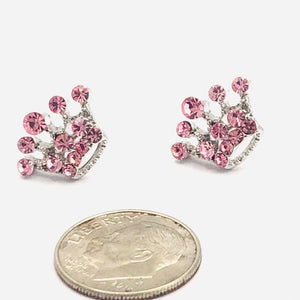 3/4" Silver PINK Rhinestone Crown Stud Earrings ( 36041 PK )