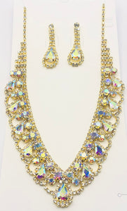 GOLD NECKLACE SET CLEAR AB STONES ( 10792 GAB )