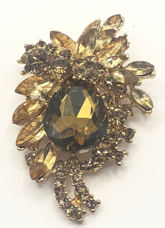 GOLD TOPAZ BROOCH RHINESTONES ( 06334 GTOP )