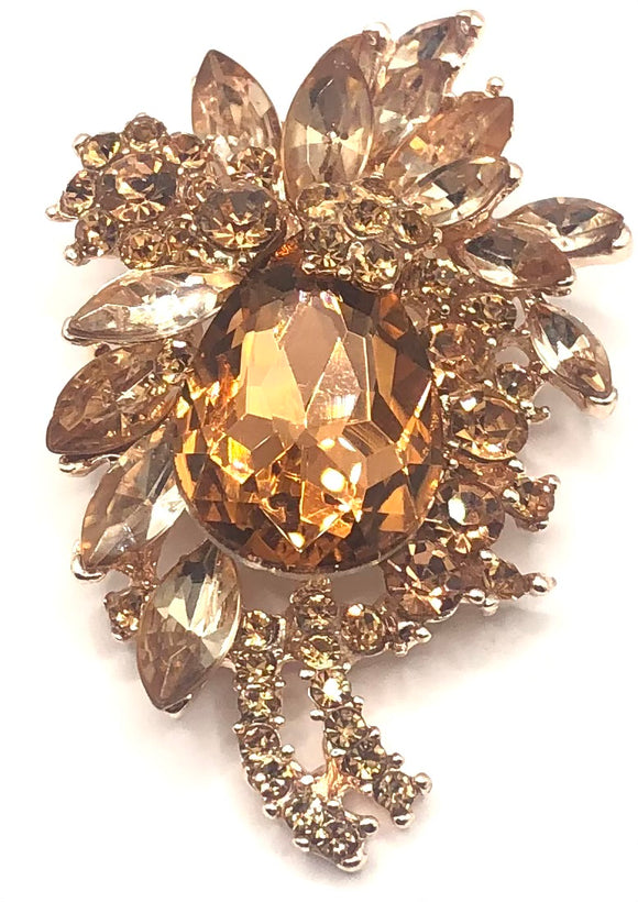 ROSE GOLD PEACH BROOCH RHINESTONES ( 06334 RGPH )