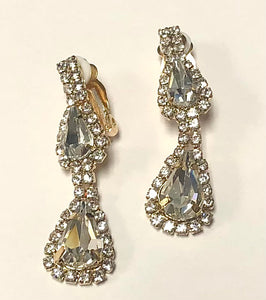 GOLD CLIP ON EARRINGS CLEAR STONES ( 0551C 2C )