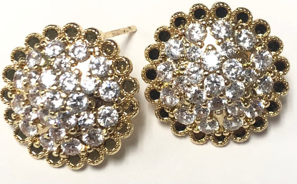 GOLD ROUND EARRINGS CLEAR CZ CUBIC ZIRCONIA STONES ( 3926 G )