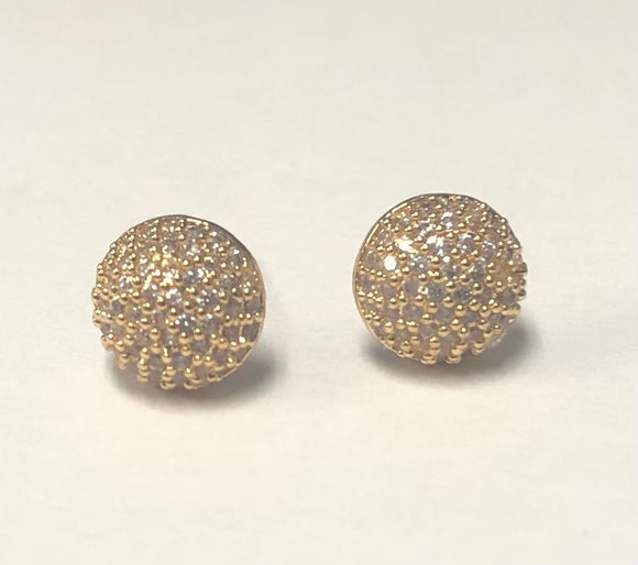 GOLD DOME EARRINGS CLEAR CZ CUBIC ZIRCONIA STONES ( 5742 G )