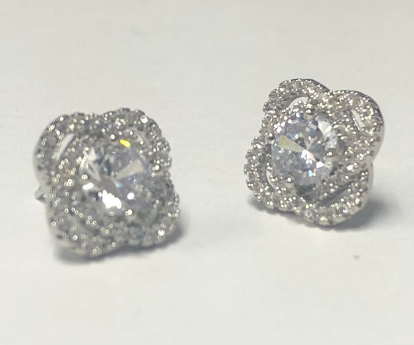 SMALL SILVER EARRINGS CLEAR CZ CUBIC ZIRCONIA STONES ( 3718 S )